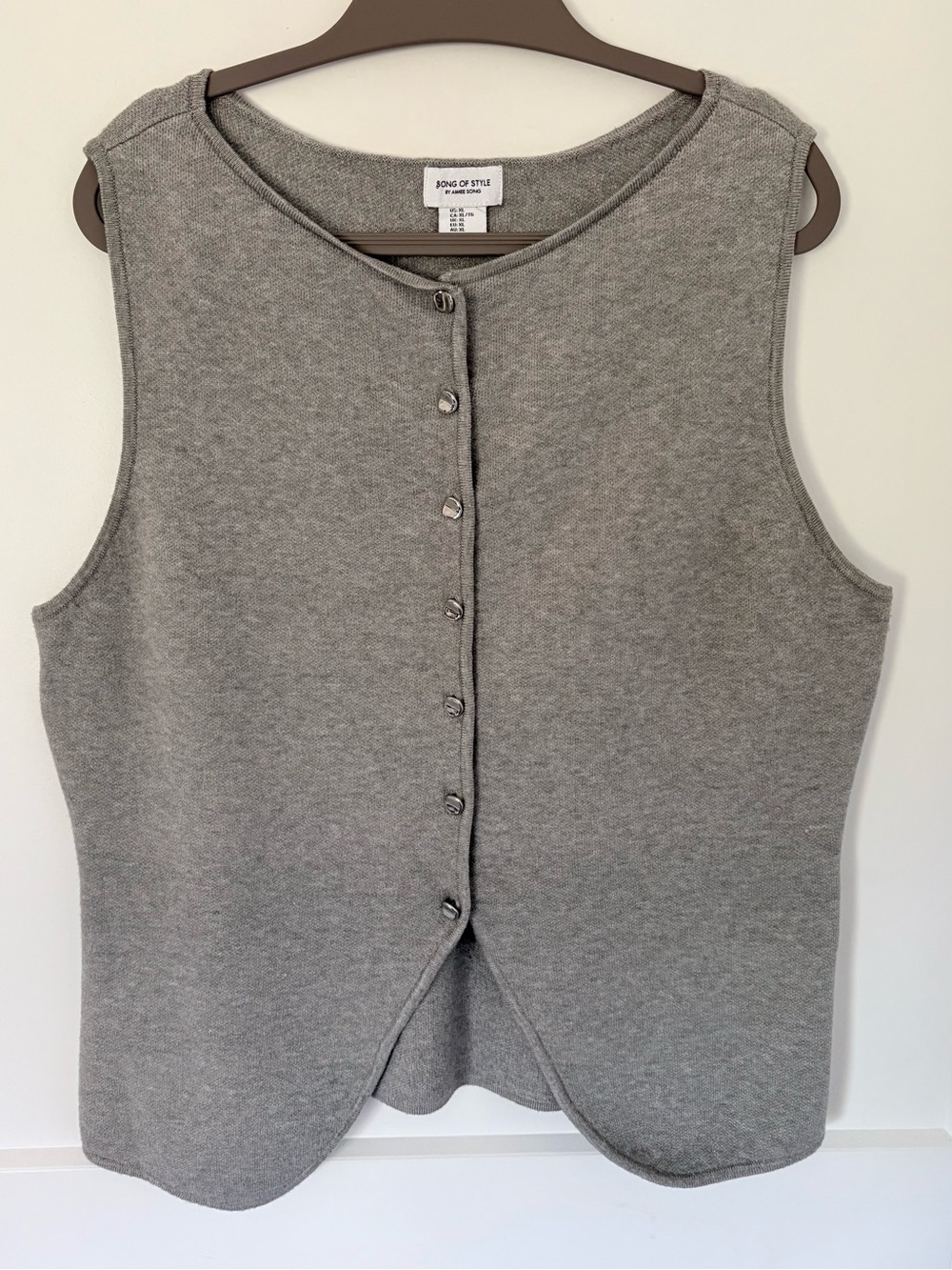 Song of Style Gray Knit Button Down Sweater Vest - XL